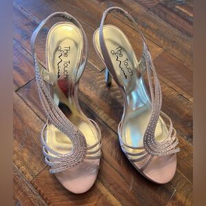 Touch of Nina GPower Gold Satin w Rhinestones Slingback Heels Size 9